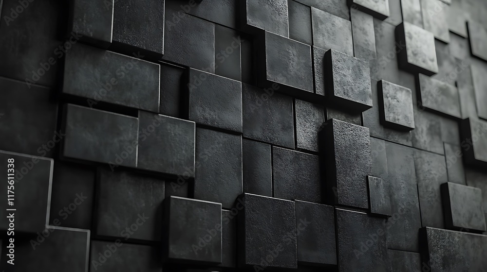 Abstract 3D timber wall with square tiles and soft textured sheen finish