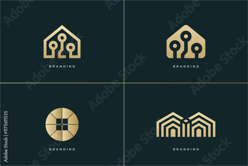 Home Building Logo Gold Modern Structure	
