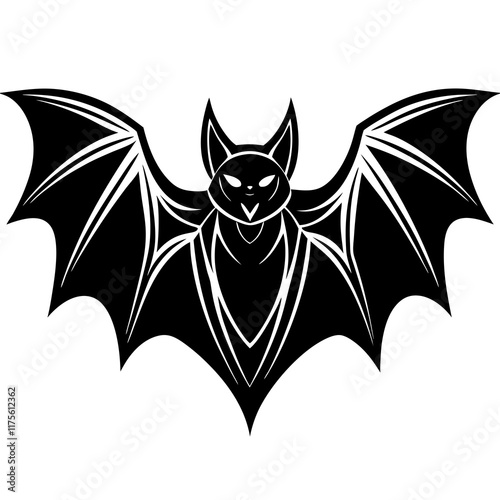 Cute  Line Art Bat Silhouette Black Vector Illustration