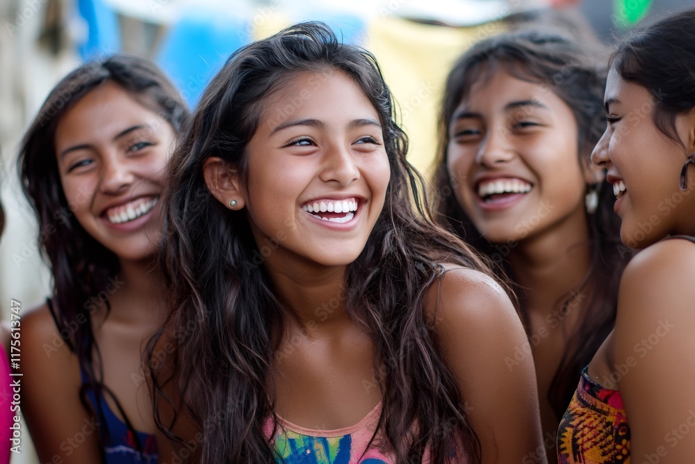 Fototapeta premium Group of hispanic teenage girls laughing together