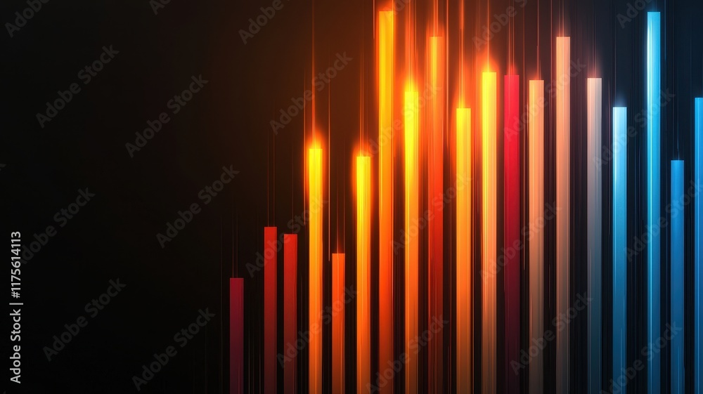 Fototapeta premium A vibrant, abstract representation of sound waves, featuring colorful vertical bars against a dark background, symbolizing audio visualization.