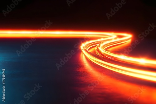 Vibrant Neon Orange Red Light Curve on Dark Background with Dynamic Motion photo