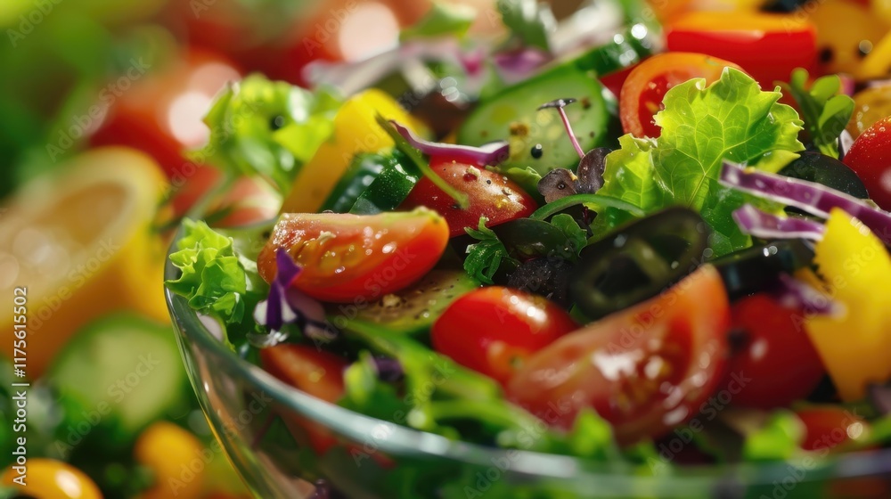 Colorful salad bowl promoting healthy eating habits with fresh ingredients Colorful salad bowl promoting healthy eating habits with fresh ingredients