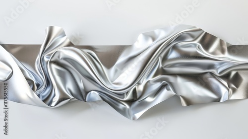 Detailed composition of shiny aluminum foil in bright silver hues against a crisp white background photo