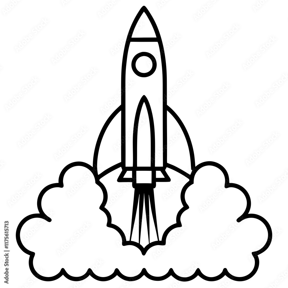 Rocket Launch Line Art Vector Illustration Rocket Launch Line Art Vector Illustration