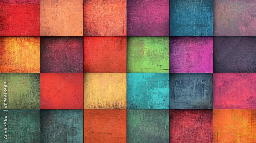 Fototapeta premium Colorful textured square pattern background.