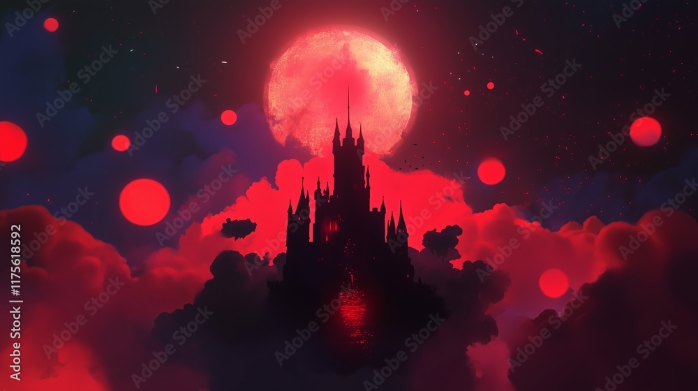 A dark castle stands tall amidst swirling clouds A dark castle stands tall amidst swirling clouds