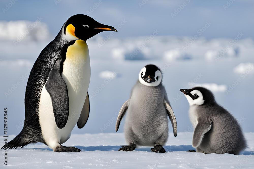 Fototapeta premium Penguin mom with kids