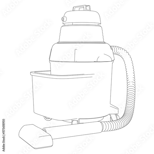 Shop Vac Line Art Vector Illustration on White Background. Detailed Design for Cleaning, Industrial, and Workshop Use