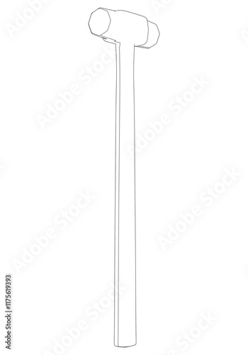 Sledge Hammer Line Art Vector Illustration on White Background. High-Impact Design for Demolition, Construction, and Industrial Use