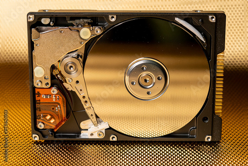 Hard disk interno aperto con sfondo oro 11 orizzontale