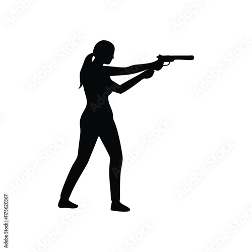 A woman pistol shooting sport vector silhouette
