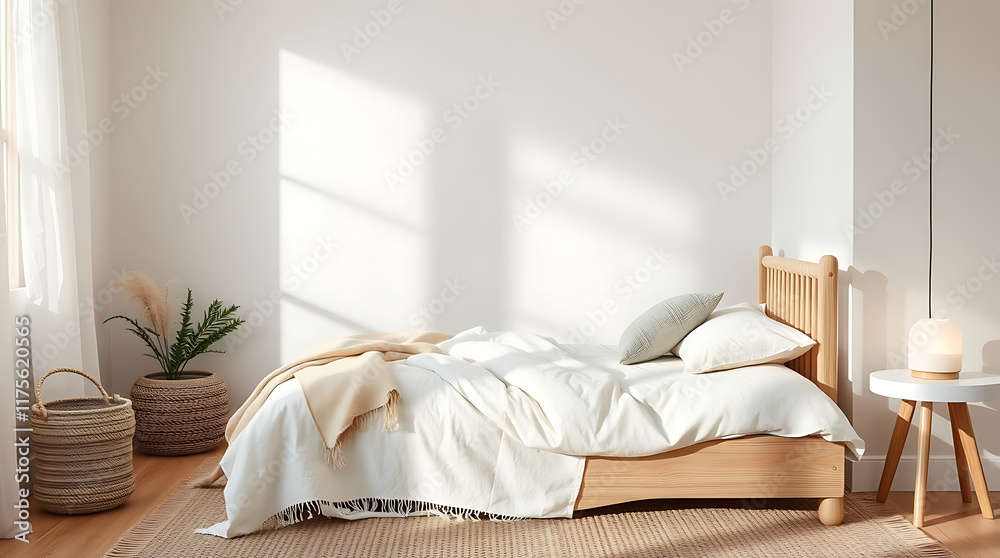 Fototapeta premium Bedroom Interior with Wooden Bed and Accessories