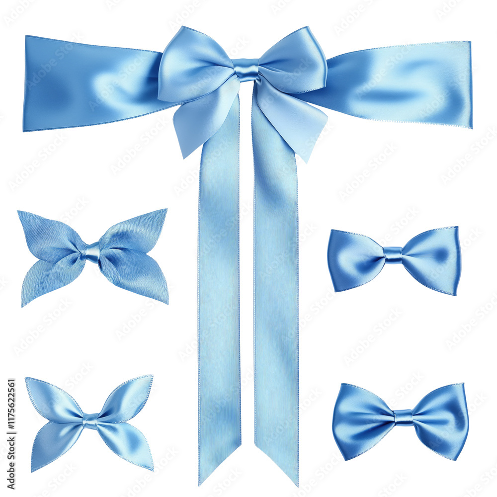 Naklejka premium Elegant light blue decorative bows for gift wrapping or party decoration on transparent background
