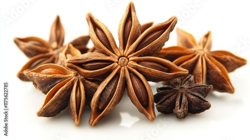 Elegant star anise spice isolated on white background, perfect for culinary artistry, cooking, and flavorful food styling, ideal for gourmet recipes and natural ingredient photography photo