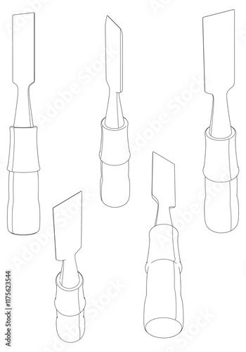 Wood Chisel Line Art Vector Illustration on White Background. High-Detail Design for Carpentry, Woodworking, and DIY Projects