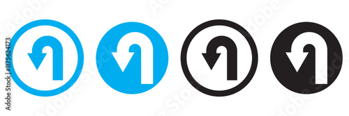 Free Download U turn arrow symbol icon set. Direction Icon Set. Go Straight This Way One Way Only U Turn Left and Right Black and White Arrow vector illustration. - GFXLoad
