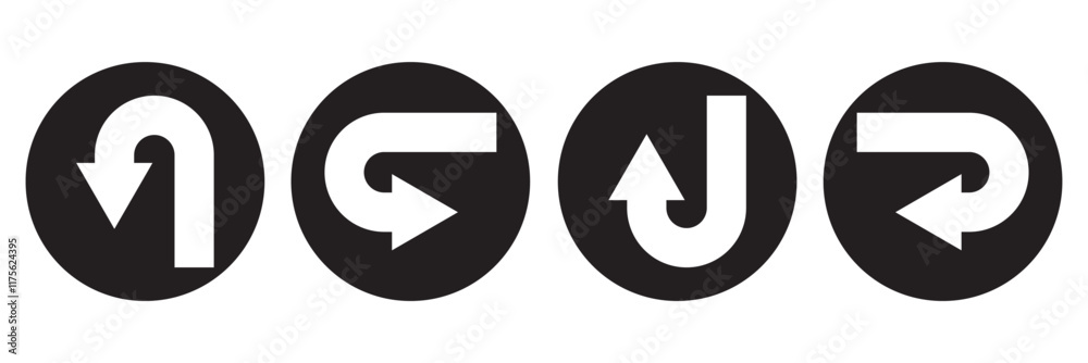 go straight this way one way only u turn left and right black arrow sign vector illustration. EPS 10. go straight this way one way only u turn left and right black arrow sign vector illustration. EPS 10.