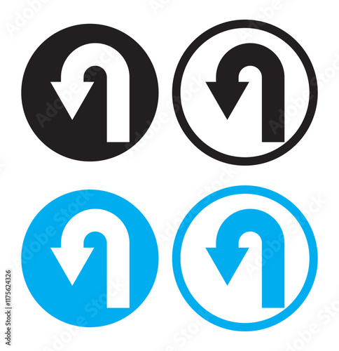 go straight this way one way only u turn left and right black arrow sign vector illustration. EPS 10.