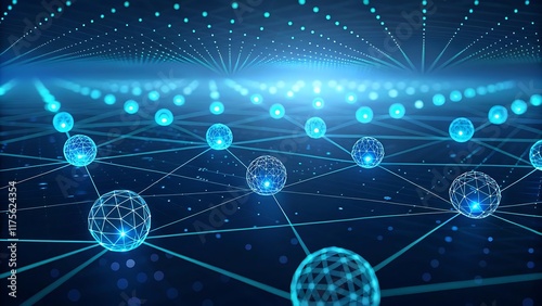 Wallpaper Mural Blue Digital Network with Interconnected Nodes Symbolizing Data Communication and Artificial Intelligence Torontodigital.ca