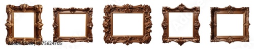 Collection of various frames in baroque style isolated on transparent background, template
