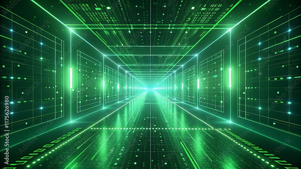 Neon Green Digital Streams and Grids Representing Futuristic Data Flow and Advanced Technology Neon Green Digital Streams and Grids Representing Futuristic Data Flow and Advanced Technology