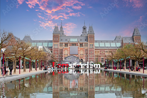 Photography View on the Rijksmuseum in Amsterdam the Netherlands  at sunset