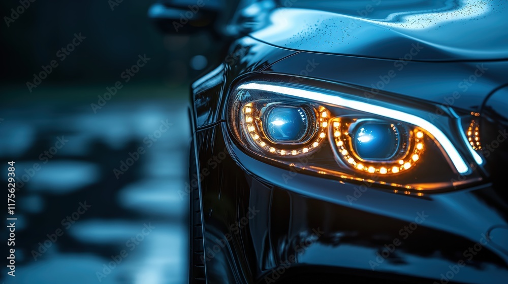 A close-up of LED headlights on a luxury car, highlighting their sleek, futuristic appeal. A close-up of LED headlights on a luxury car, highlighting their sleek, futuristic appeal.