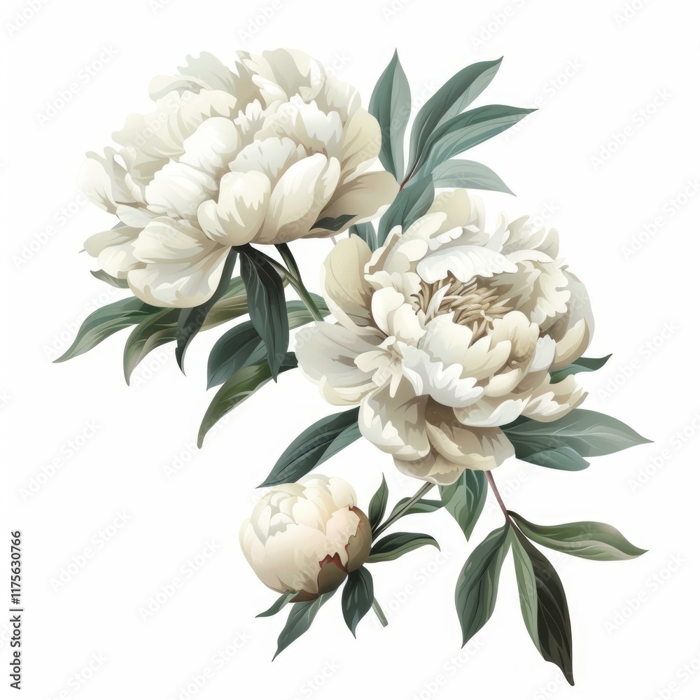 Fototapeta premium Elegant white peonies and buds creating a delicate floral arrangement