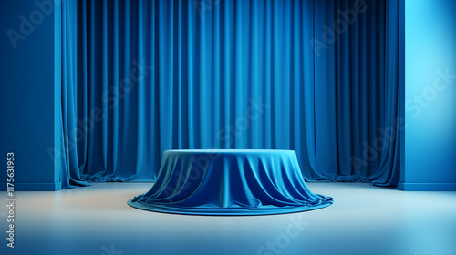 Golden Elegance on Stage Luxurious Drapes and Lights photo