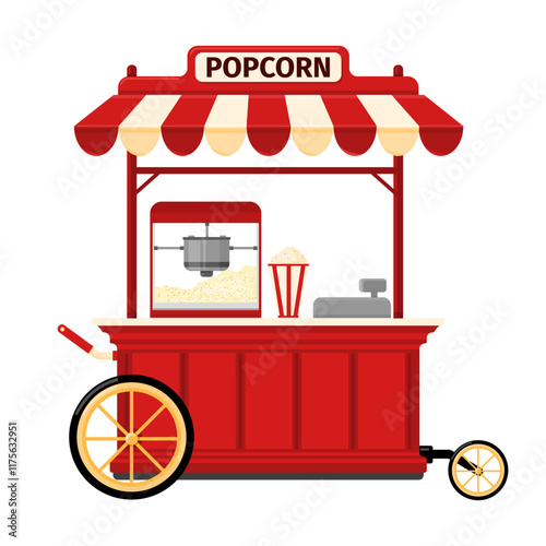 Popcorn Food Cart Outdoor Street Market Fair Kiosk Color Illustration Vector Icon