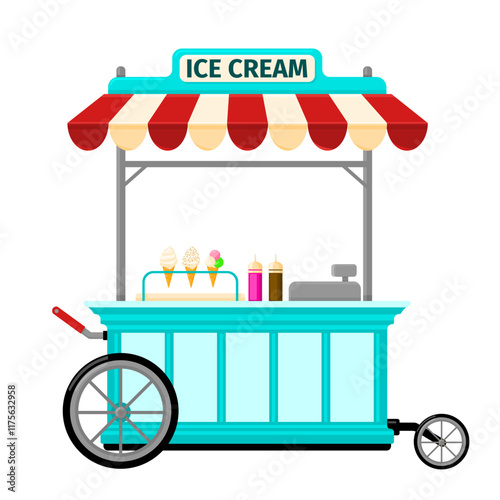 Ice Cream Outdoor Street Market Fair Kiosk Color Illustration Vector Icon