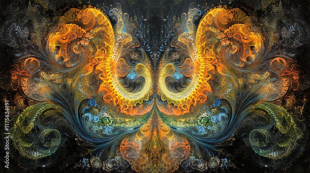 Obraz premium Abstract Fractal Art Symbolizing Wings Of Fire And Water