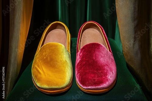 Luxurious velvet indoor slippers in vibrant colors for home comfort and style. photo