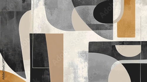 Abstract geometric art with muted tones of gray, beige, and black creating a modern and minimalist design.