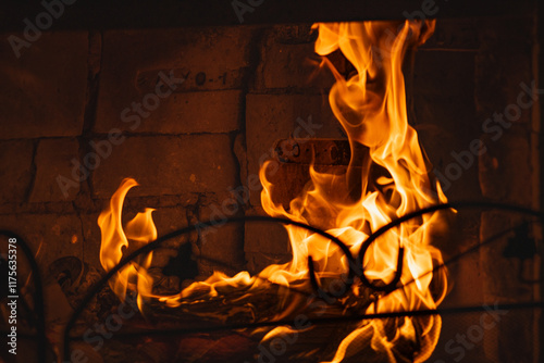 fire in fireplace