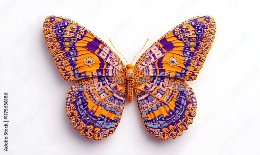 Orange and purple patterned butterfly isolated on white. Orange and purple patterned butterfly isolated on white.