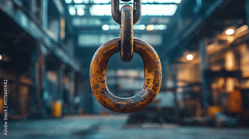 Close-up of a rusty crane hook in an industrial setting with blurred background and soft lighting Close-up of a rusty crane hook in an industrial setting with blurred background and soft lighting
