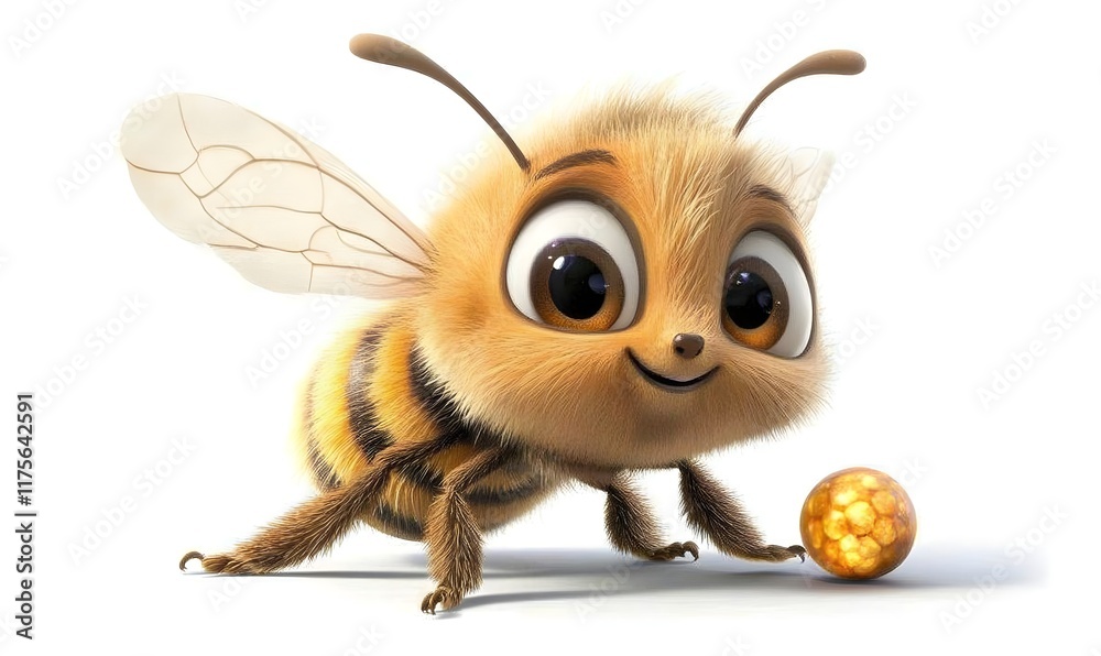 Fototapeta premium Cute cartoon bee with honey ball.