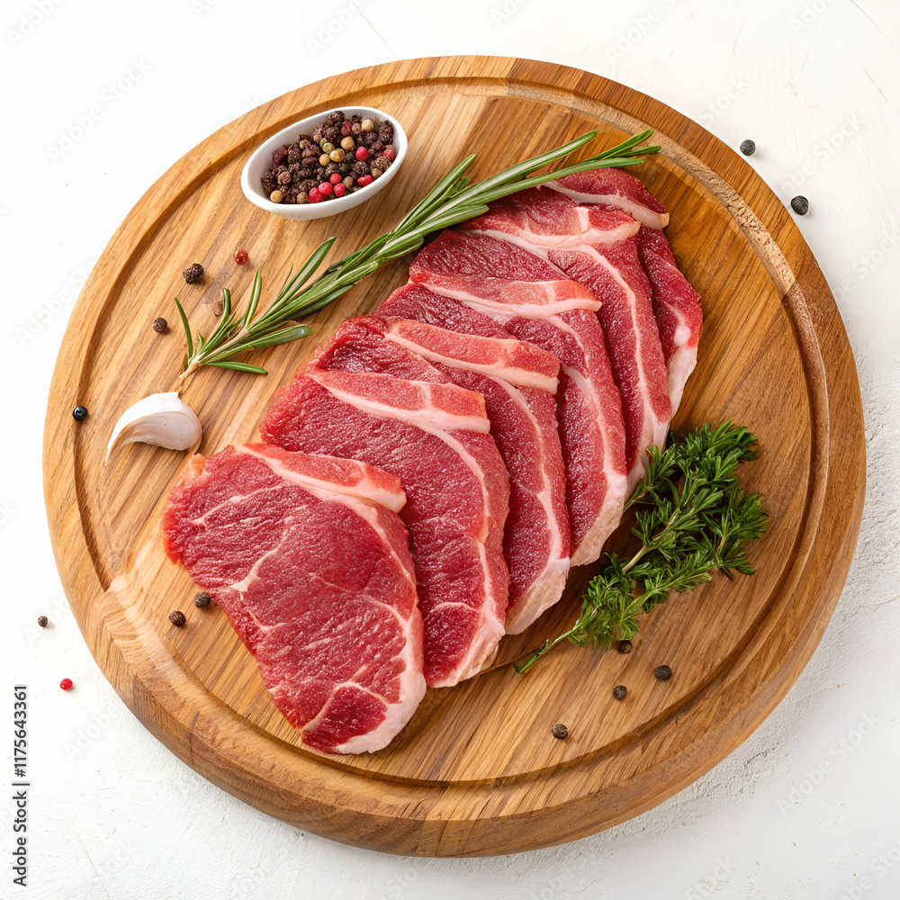 Fresh Pork Chops Ready for Cooking on Wooden Board Fresh Pork Chops Ready for Cooking on Wooden Board