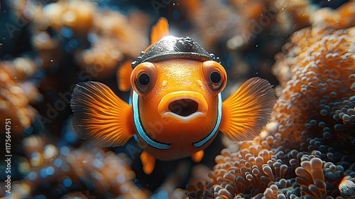 Clownfish, coral reef, ocean, camera, surprised, underwater, technology,  wildlife, documentary photo