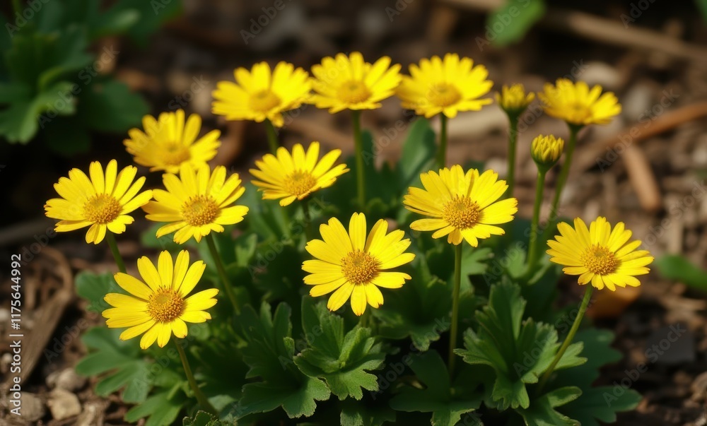 Vibrant yellow flowers blooming in sunlight Vibrant yellow flowers blooming in sunlight