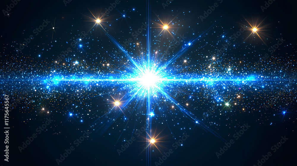 Cosmic Burst: A mesmerizing display of celestial energy, with a brilliant blue star exploding in a dazzling spectacle of light and cosmic dust. Cosmic Burst: A mesmerizing display of celestial energy, with a brilliant blue star exploding in a dazzling spectacle of light and cosmic dust.