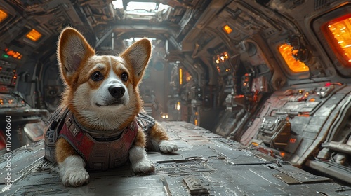 Corgi Astronaut in Futuristic Spaceship photo