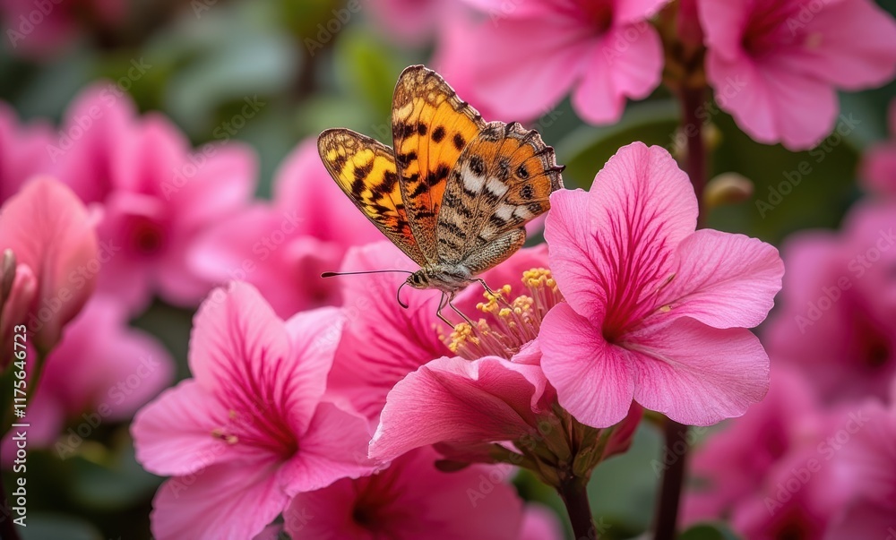 Colorful butterfly on pink blossoms Colorful butterfly on pink blossoms