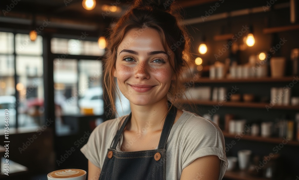 Smiling woman with freckled face in café Smiling woman with freckled face in café