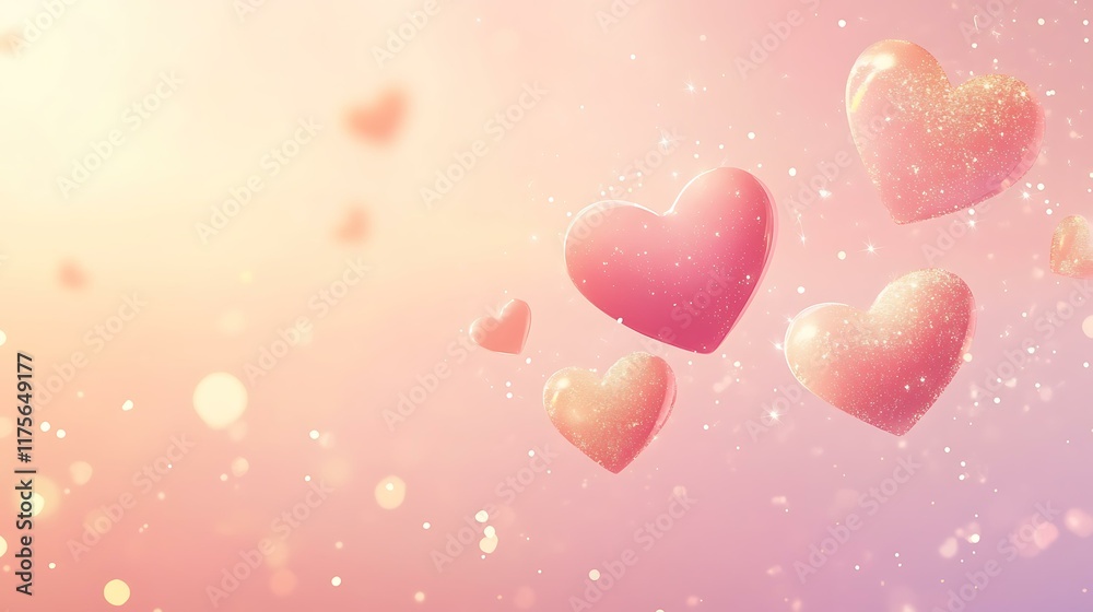 Elegant Valentine's Day design with floating hearts and subtle golden sparkles over a pastel gradient Elegant Valentine's Day design with floating hearts and subtle golden sparkles over a pastel gradient