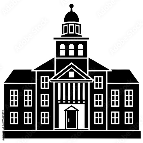 Black Silhouette of a University Campus in Vector