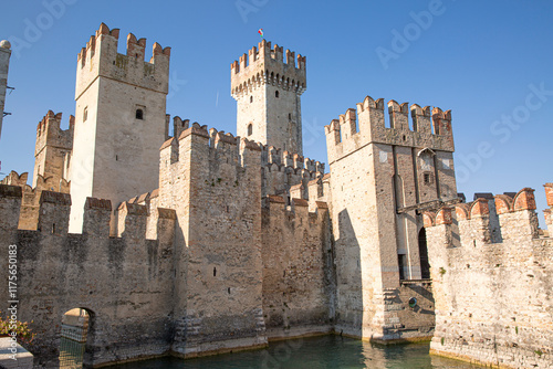 Scaligero castle or fortress on Garda lake in Sirmione in Italy.