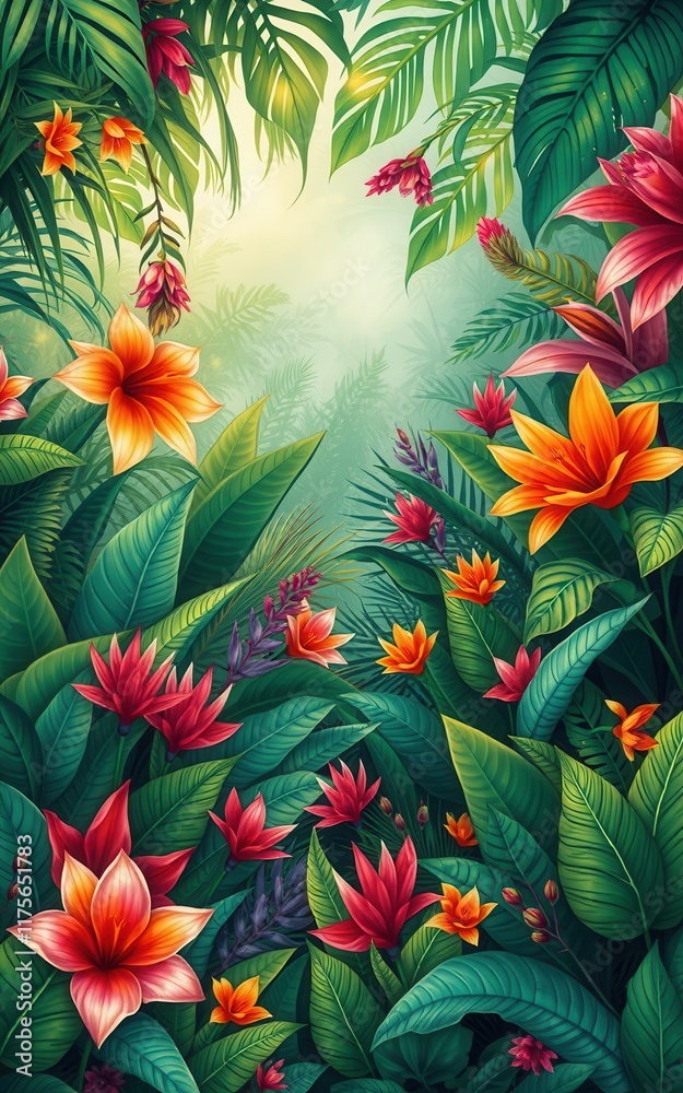 Naklejka premium Tropical flowers illustration.